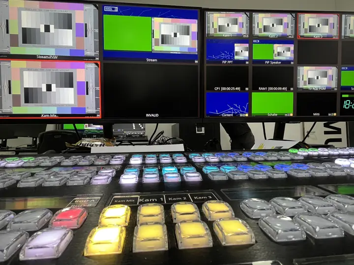 Multiviewer mit Testbildern und Bildmischer